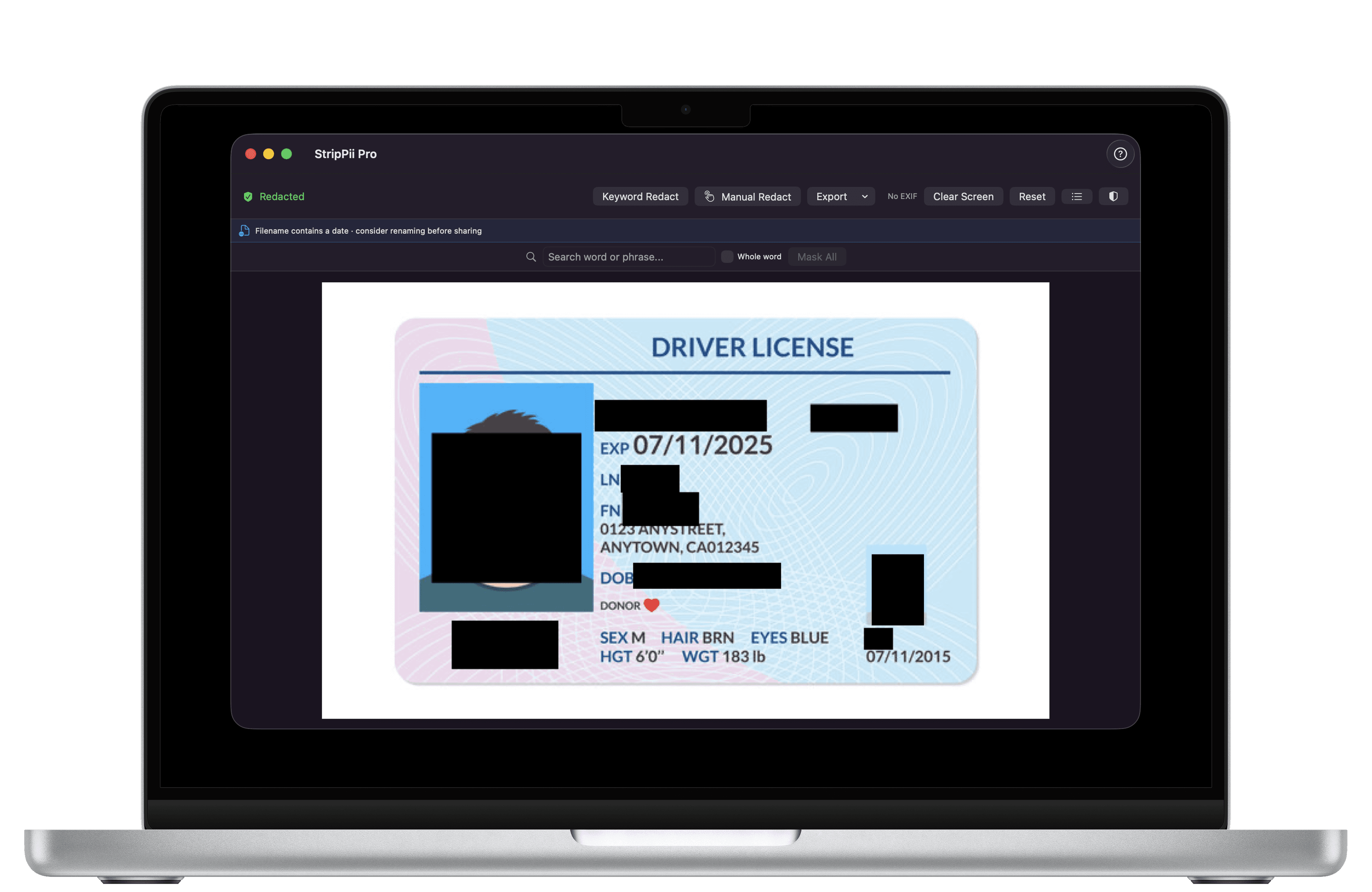 StripPii redacting a document
